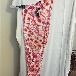 Fashion Nova Asymmetrical One-Shoulder Red and Orange Bodycon Dress